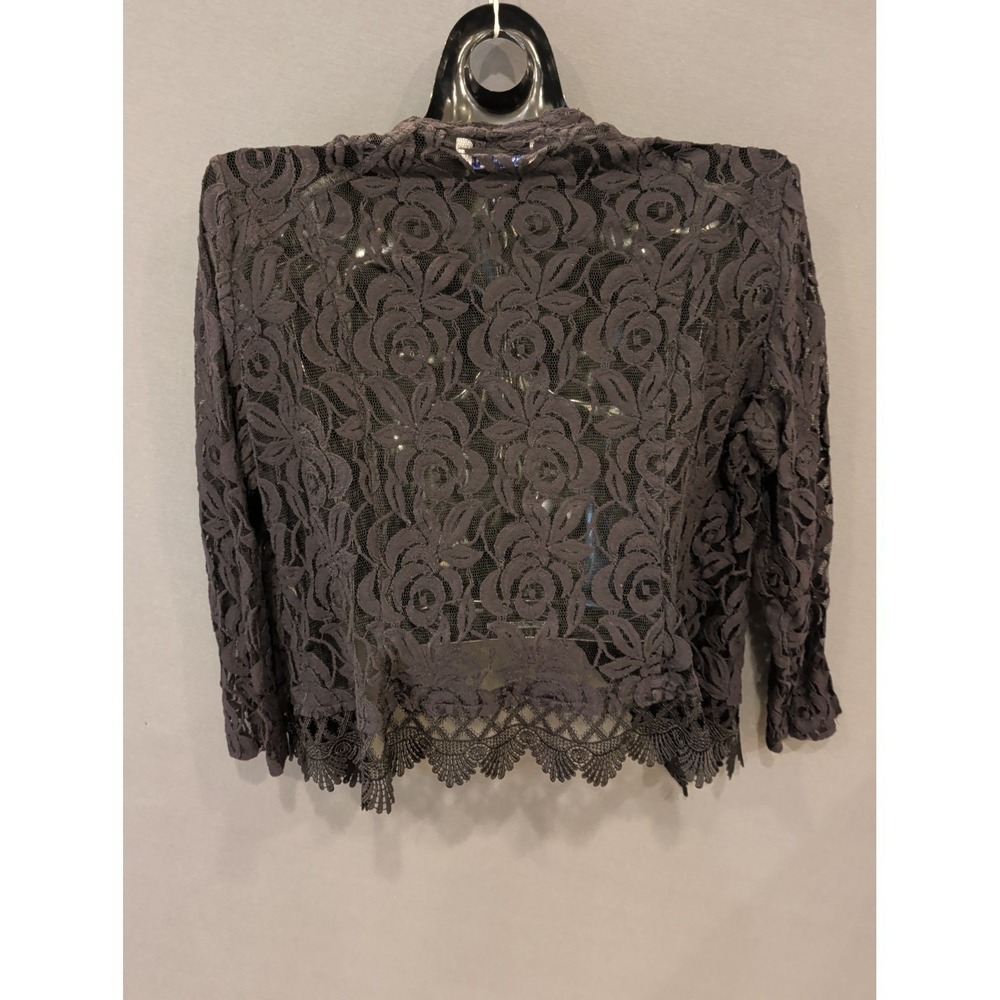 Peter Nygard Black Floral Lace Moto Jacket Womens Open Front Zip Trim Boho - Picture 2 of 10